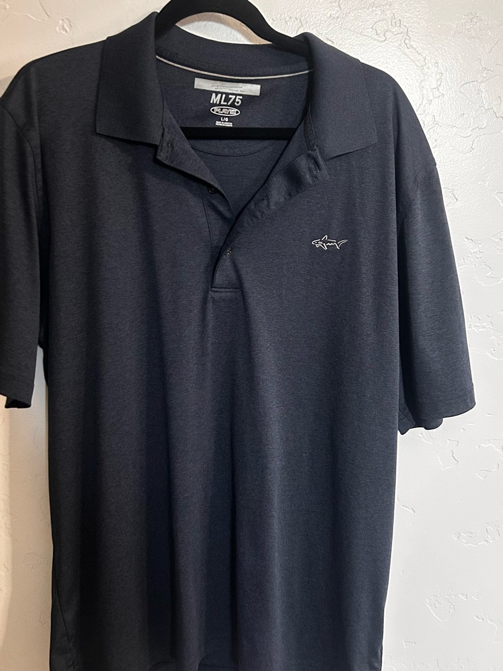 Greg Norman Collection Men's Charcoal Gray Polo with Shark Logo